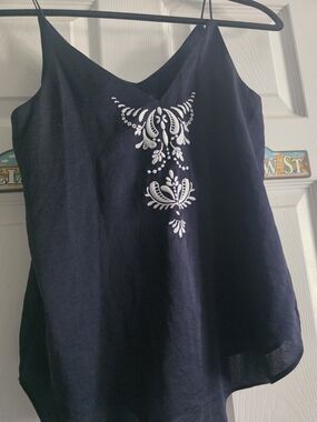 Express Navy Camisole with White Embroidered Front